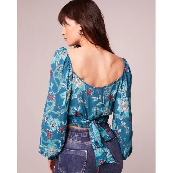 Band of The Free Sybille Teal Floral Crossover Crop Top NWT - Picture 2 of 13